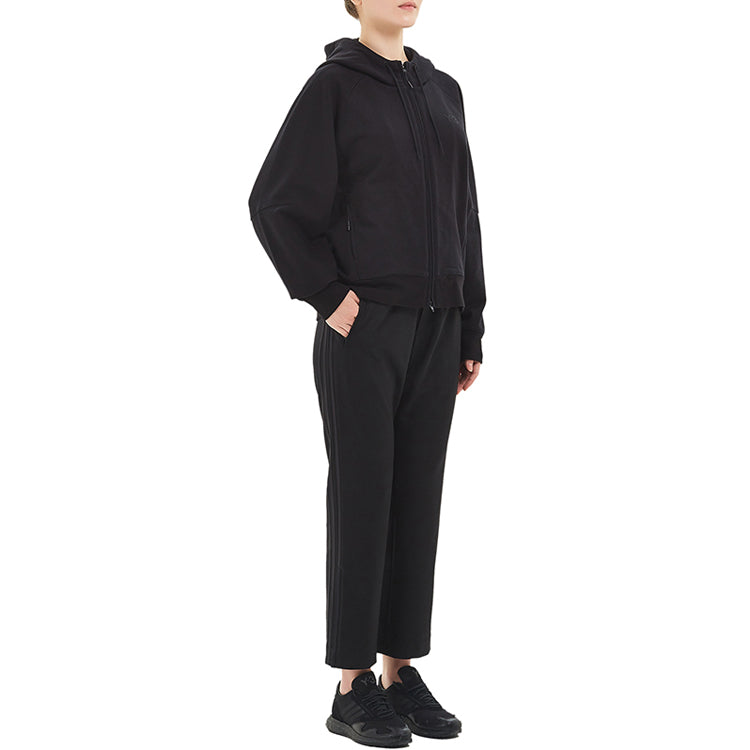 (WMNS) Y-3 Logo Printing Solid Color hooded Drawstring Zipper Hoodie Black FN3471