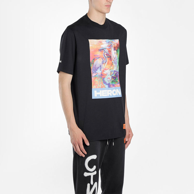 HERON PRESTON SS20 Painting Logo Printing Short Sleeve Unisex Black HMAA013S209140211088