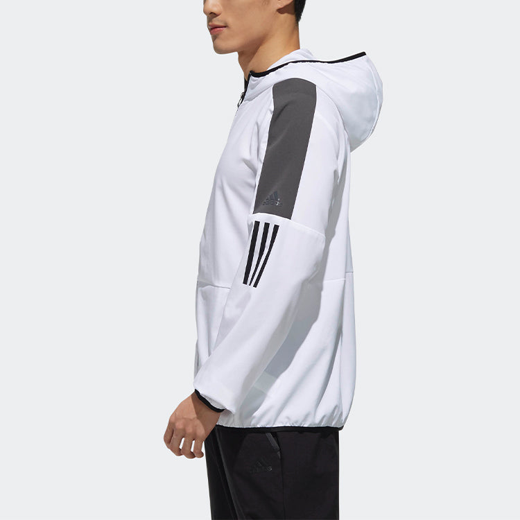 adidas Casual Sports Contrasting Colors hooded Woven Jacket White DV0941
