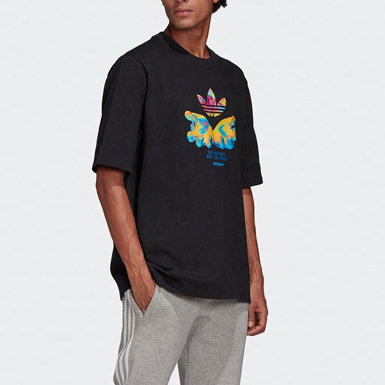 adidas originals Graphic Tee Retro Pattern Printing Sports Short Sleeve Black GK7182