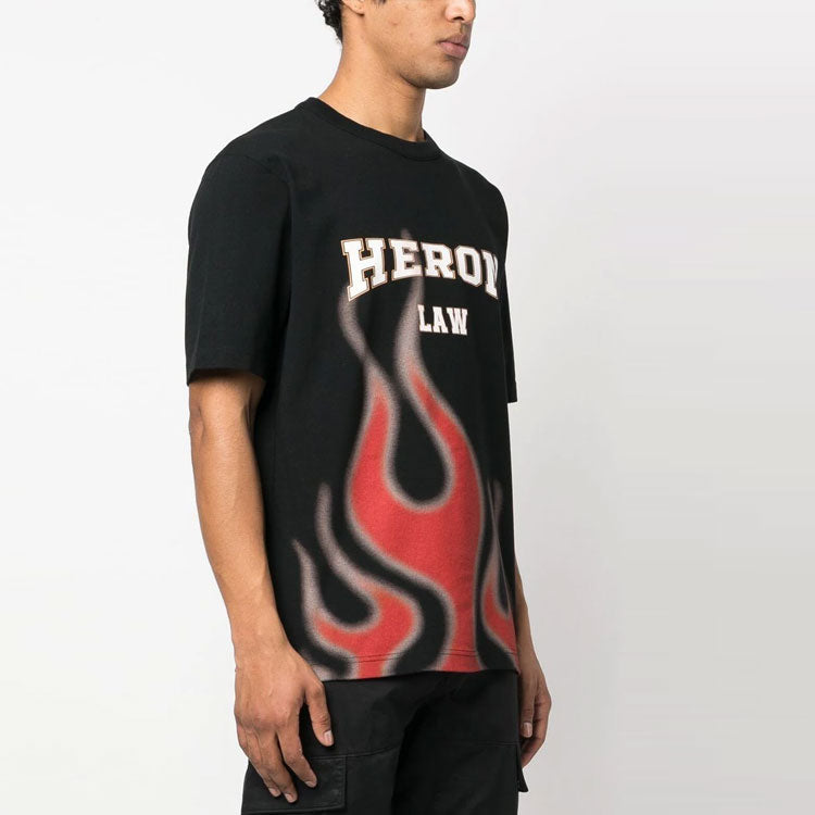 HERON PRESTON SS23 Heron Law Flames T-Shirt 'Black' HMAA032S23JER0071025