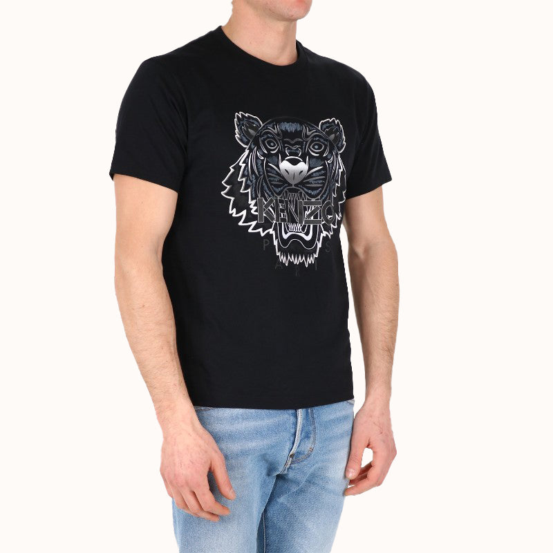 Men's KENZO SS21 Alphabet Tiger Head Printing Pattern Round Neck Short Sleeve Black FB55TS0264YG-99