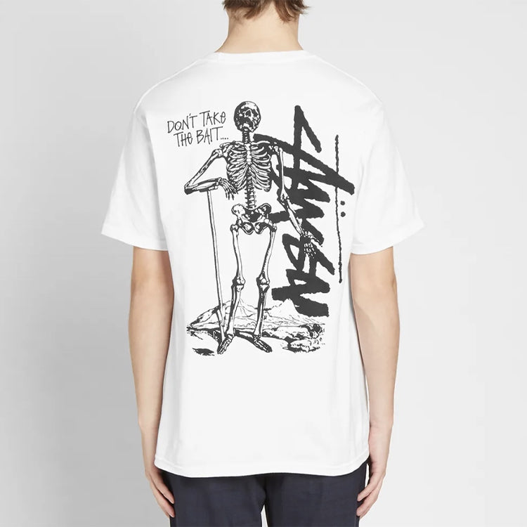 Stussy Dont Take The Bait Tee Skeleton Large Logo Short Sleeve Unisex White 1904423-WHITE