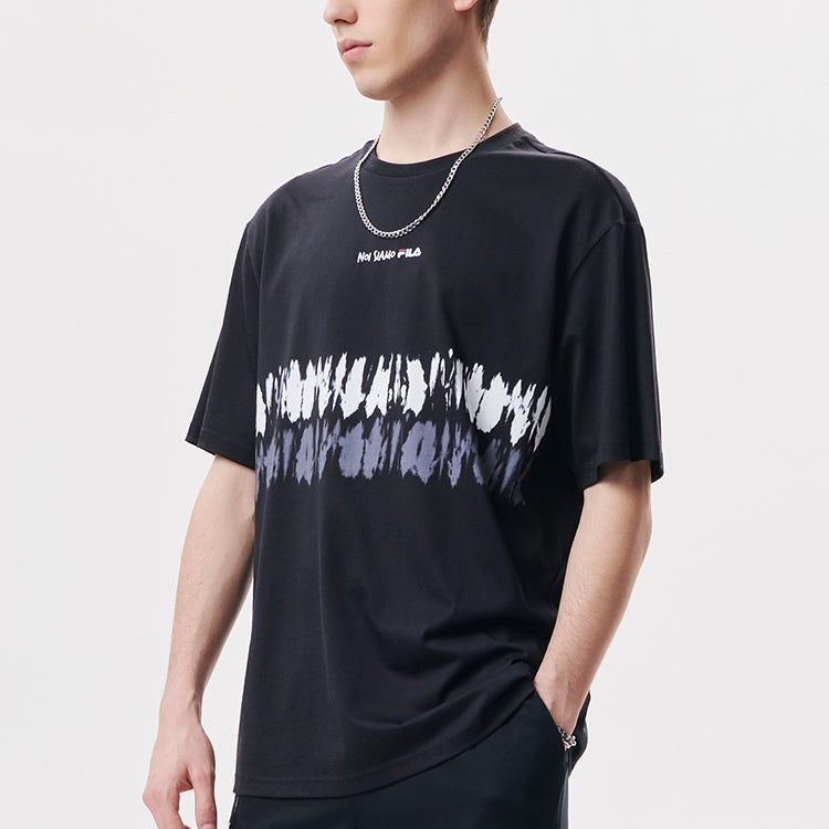 Men's FILA FUSION Casual Sports Breathable Printing Short Sleeve White Gray T11M131108A-BK