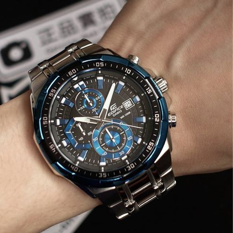 CASIO EDIFICE Waterproof Stainless Steel Strap Mens Black/Blue Analog EFR-539D-1A2