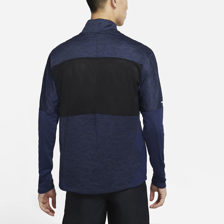 Nike MENS Element Wild Run Sports Stand Collar Printed Running Long Sleeve Blue Dark  DA0224-410