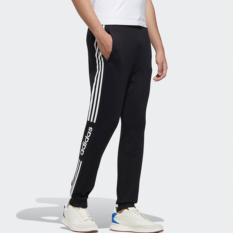 adidas neo M Esntl 3S Contrasting Colors Stripe Sports Pants Black FP7449