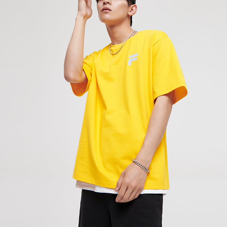 FILA FUSION Logo Printing Solid Color Loose Sports Short Sleeve Unisex Yellow T11U126110A-YE