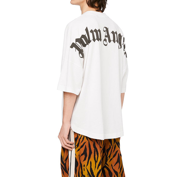 Men's PALM ANGELS Back Logo Alphabet Printing Short Sleeve White PMAA002E20JER0010110