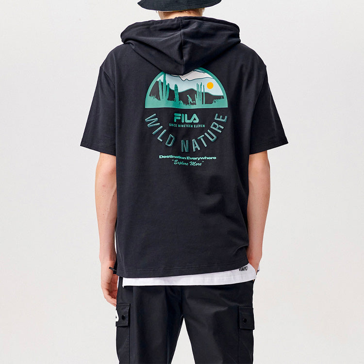FILA FUSION Casual Sports Loose hooded Short Sleeve Black T11M123501F-BK