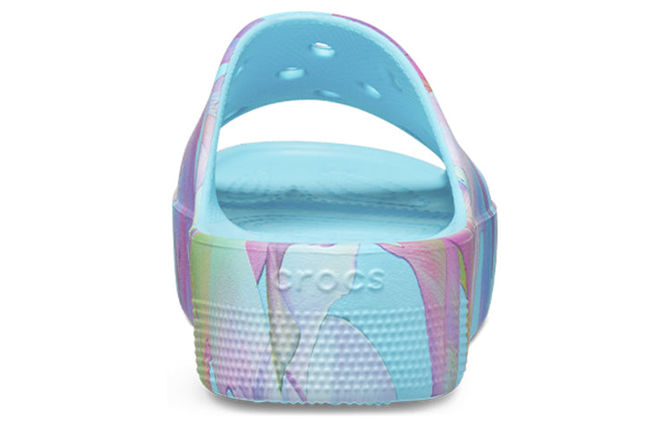 (WMNS) Crocs Classic Platform Palm Print Slide 'Blue Multi-Color' 208607-4NQ