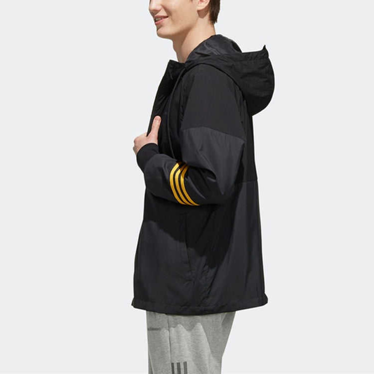 adidas neo Casual Sports Splicing hooded Windproof Jacket Black FK9947