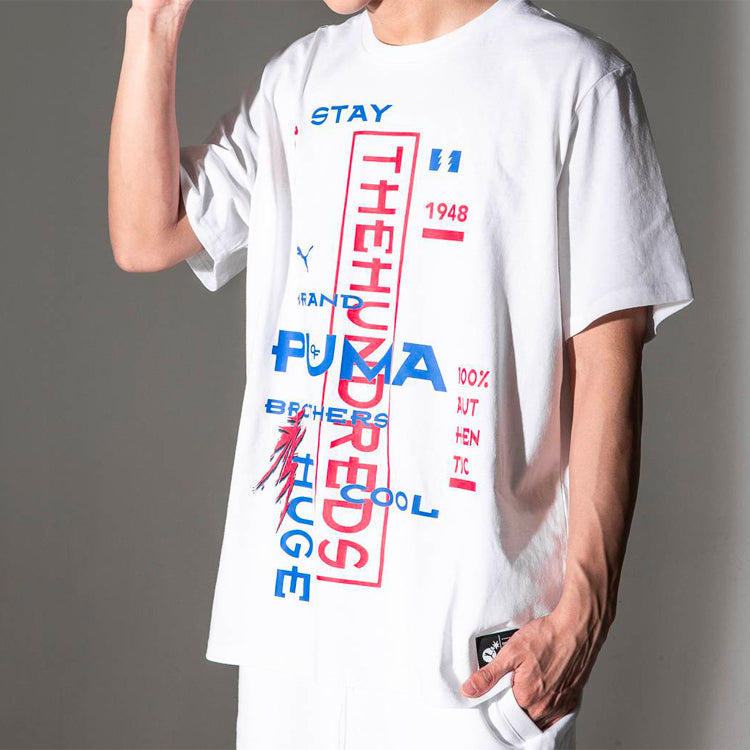 PUMA x The Hundreds Tee Logo Design Round Neck Short Sleeve White 596750-52