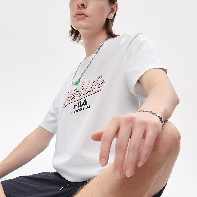 FILA FUSION x Jeremyville Crossover Cartoon Alphabet Printing Sports Short Sleeve Couple Style White T11U139104F-WT