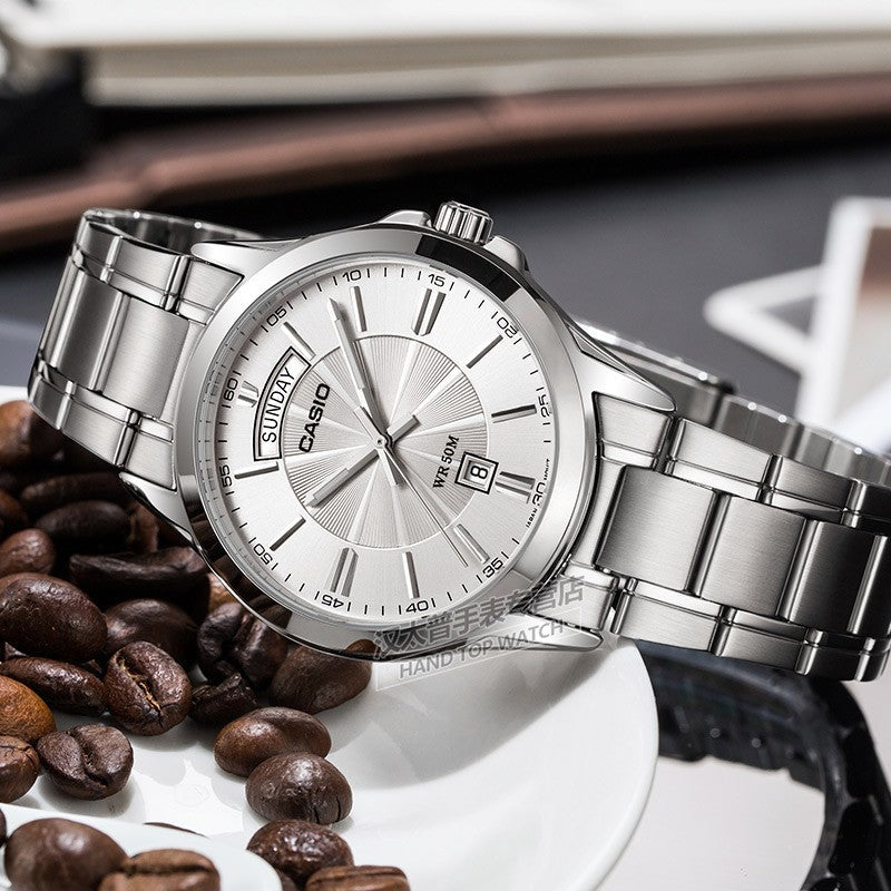 CASIO ENTICERSeries Stainless SteelStrapQuartzWatch Men's Silver Waterproof EDIFICE Mens White Analog MTP-1381D-7A