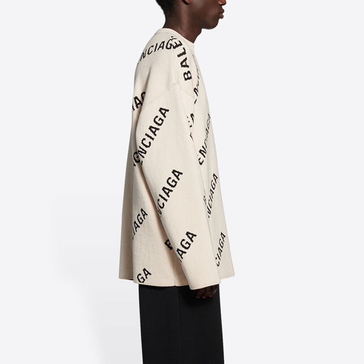 Balenciaga All Over Logo Crewneck Wool Knit Sweater 'White' 657401T32009054