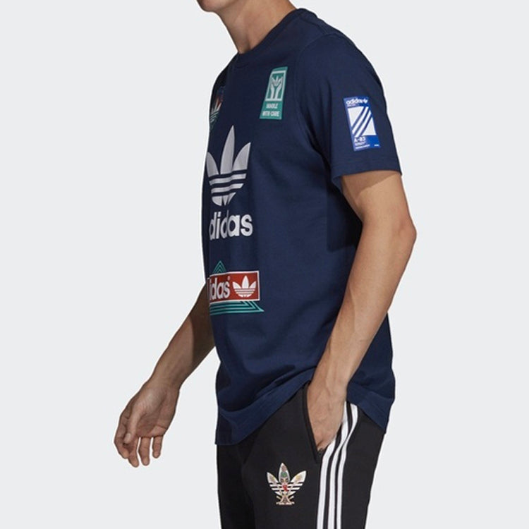 adidas originals Race Tee Logo Printing Round Neck Short Sleeve Navy Blue DV2072