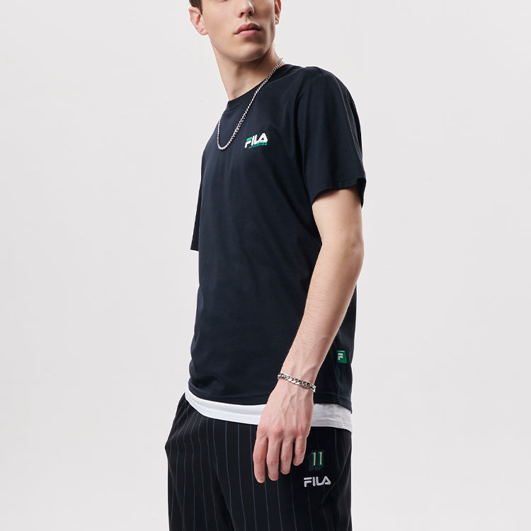 Men's FILA FUSION Baseball Sports Printing Round Neck Short Sleeve Dark Black T-Shirt T11M132105F-BK