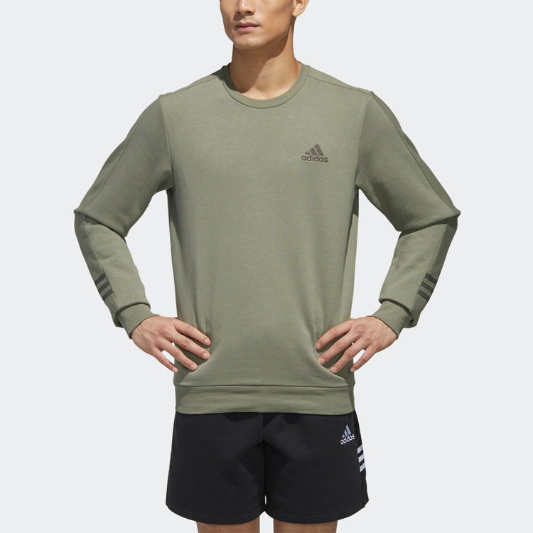 adidas neo logo Printing Sports Fleece Lined Stay Warm Round Neck Pullover Green GD5470