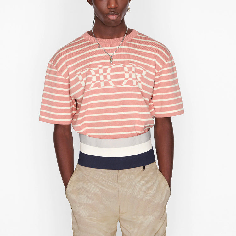 DIOR SS21 Stripe Letter Pattern Round Collar Male Pink 183M647AT234-C480