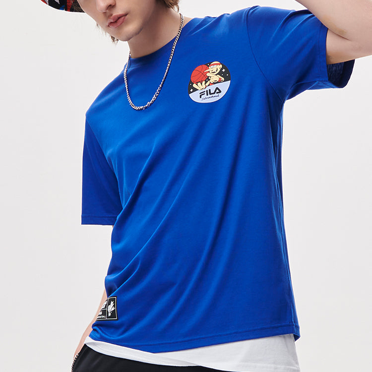Men's FILA FUSION Cartoon Basketball Sports Printing Round Neck Short Sleeve Blue T11M135108F-BU