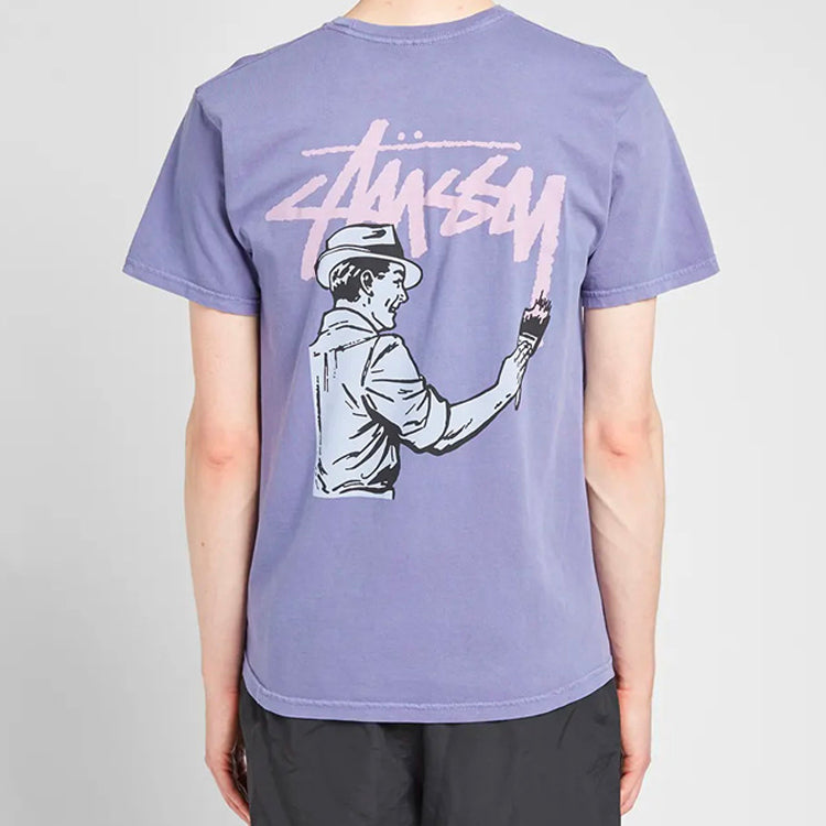 Stussy Painter Pigment Dyed Tee Back Printing Short Sleeve Unisex Purple 1904398-PURP