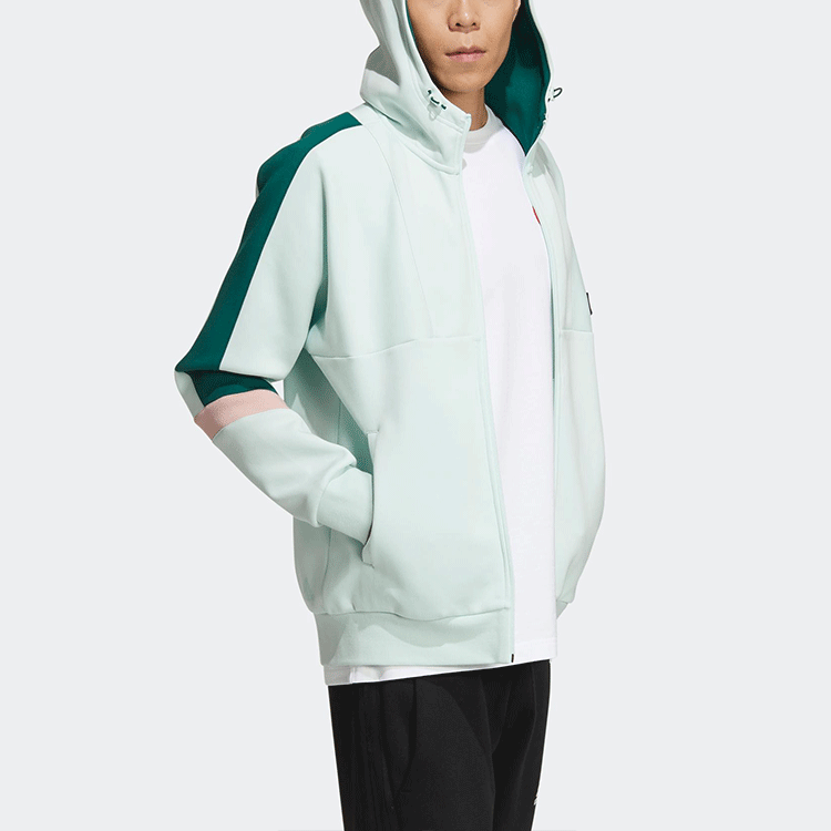 Men's adidas Colorblock Sports logo Casual Hooded Jacket Light Green GM4432