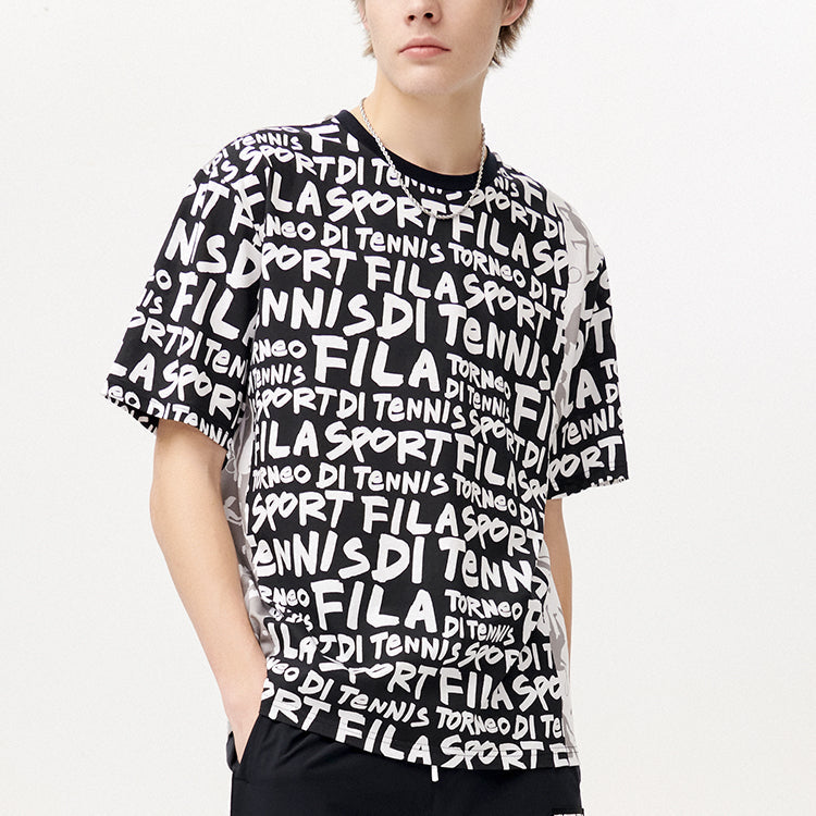 Men's FILA FUSION Casual Sports Breathable Full Print Short Sleeve T11M121116A-BK