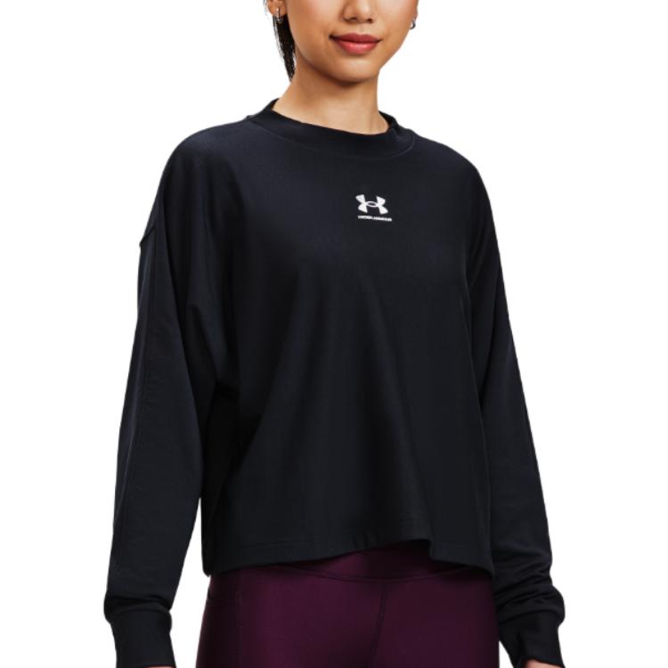 (WMNS) Under Armour Logo Rival Terry Oversized Crew 'Black' 1376995-001