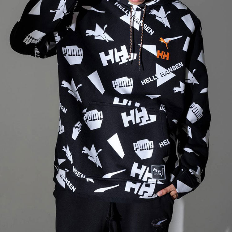 PUMA x Helly Hansen All Over Print Hoodie 'Black White Orange' 597449-01