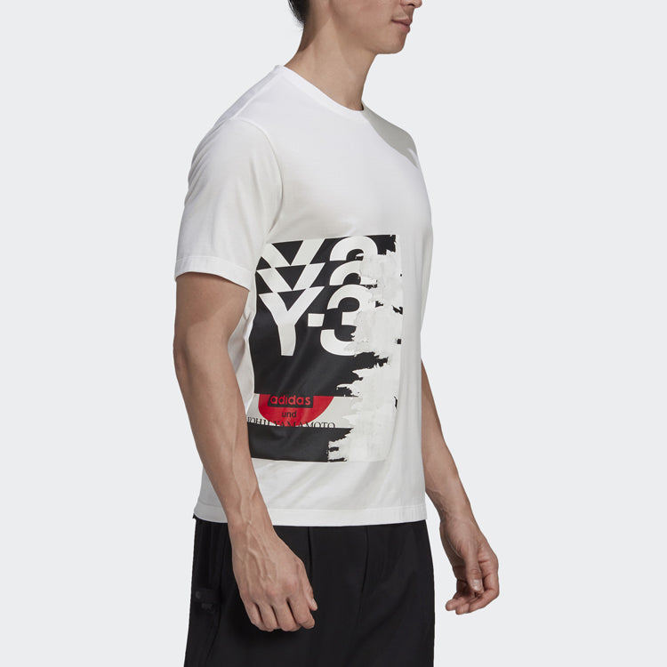 Men's Y-3 Printing Casual Round Neck Short Sleeve White T-Shirt GK4389