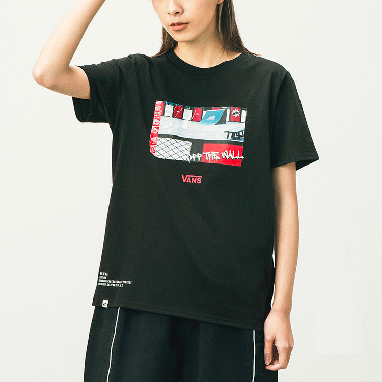 (WMNS) Vans Retro Printing Sports Round Neck Short Sleeve Black VN0A5F1XBLK