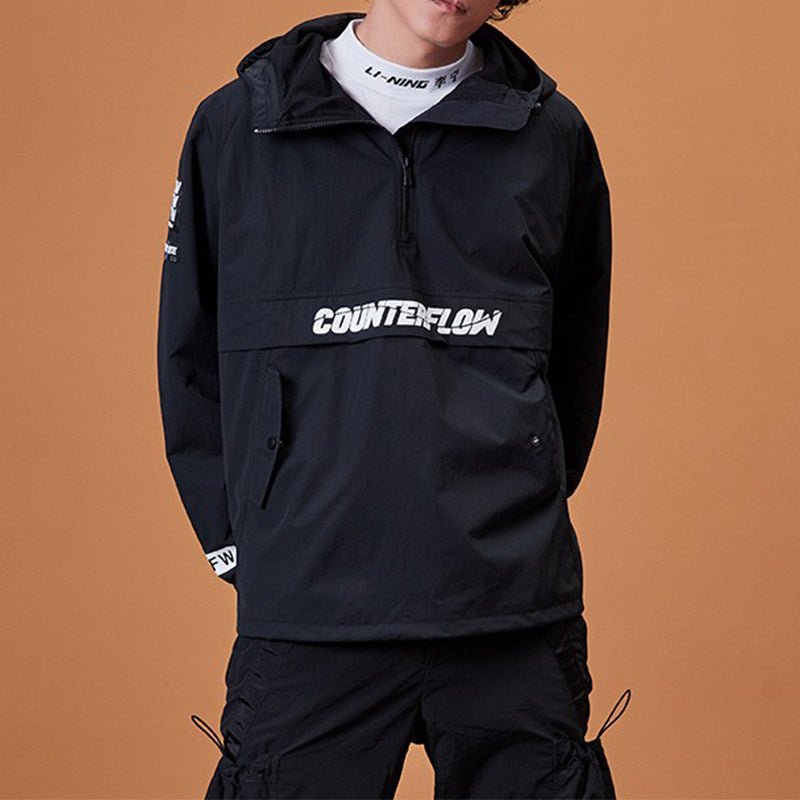 Li-Ning CF Series Alphabet Pattern Hooded Jacket Couple Style Black AFDP326-2