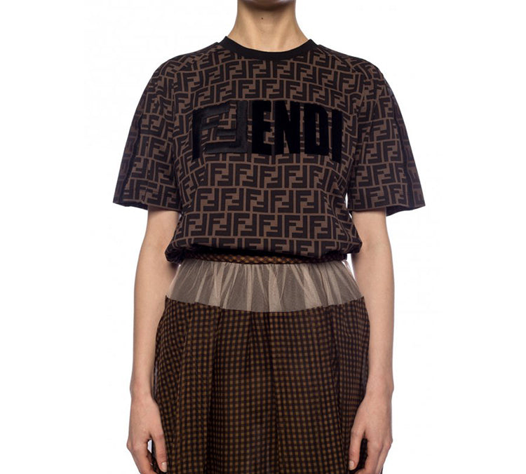 FENDI Classic F Printing Short Sleeve Brown FS7074-A5HL-F15NH