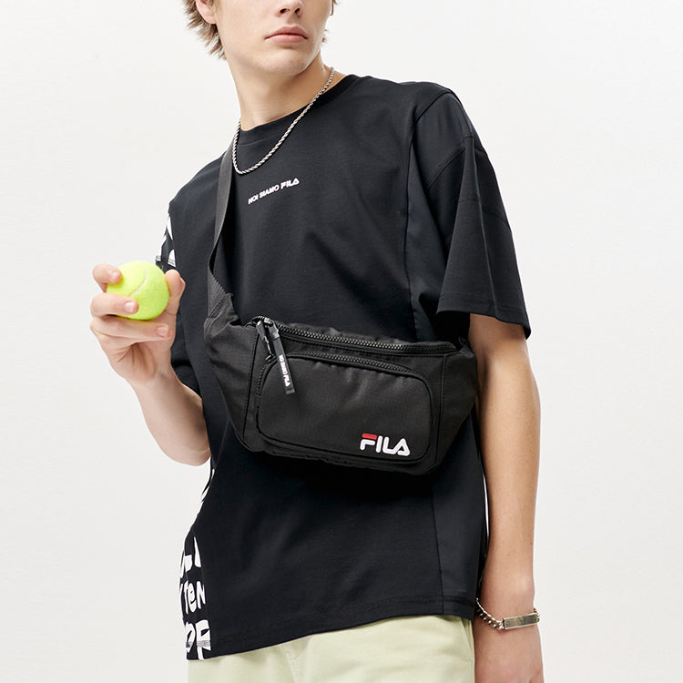 Men's FILA FUSION Casual Sports Loose Alphabet Printing Short Sleeve Black T11M121115A-BK