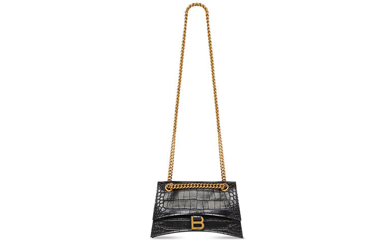 (WMNS) Balenciaga Crush Small Chain Bag Crocodile Embossed 'Black' 716351210IX1000