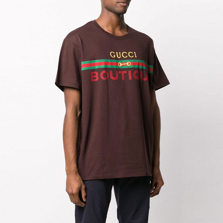 Men's Gucci Round Neck Pullover Short Sleeve Brown T-Shirt 548334-XJCKY-2191