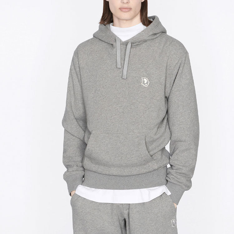 Men's DIOR SS22 Solid Color Logo Embroidered Pullover Gray 213J640A0741-C830