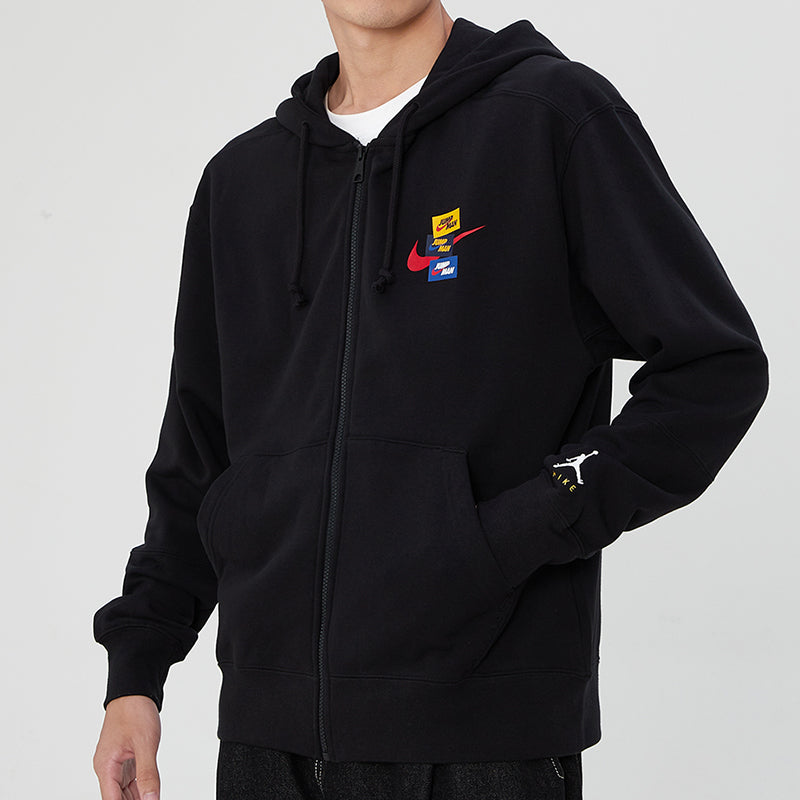 Men's Air Jordan Woven Label Logo Sports Hooded Jacket Autumn Black DH7727-010