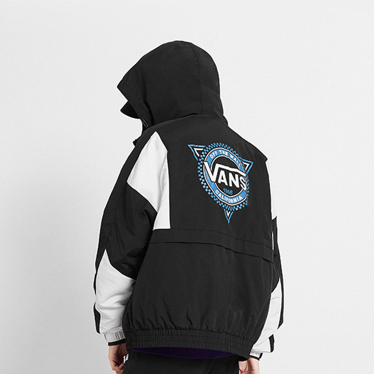 Vans Contrast Color Stitching hooded track Jacket Couple Style Black VN0A48CJBLK