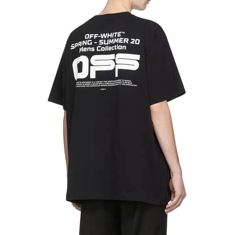 Off-White C/O Virgil Abloh Men's Black Wavy Line Logo Slim Tee Black OMAA027R201850041001