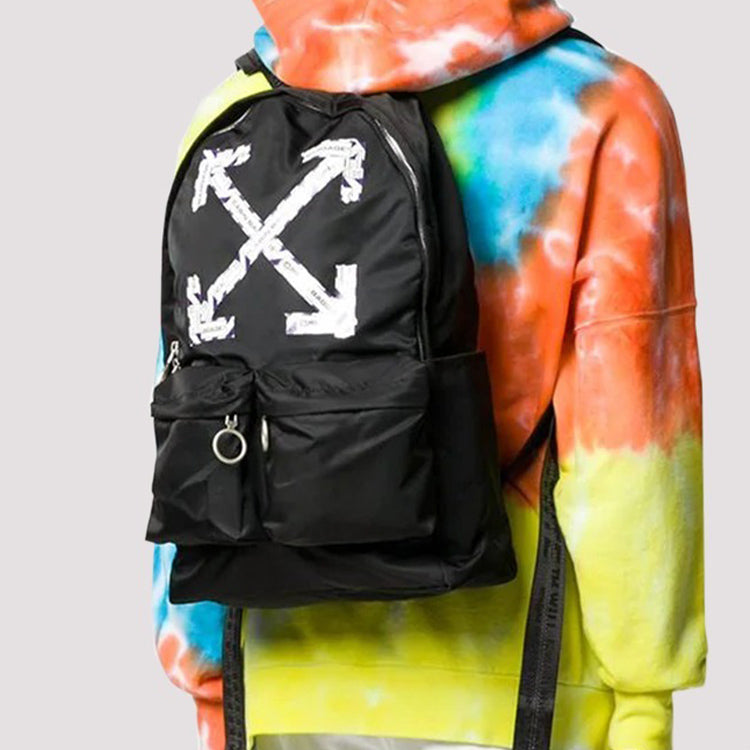 Off-White SS20 Airport Tape Black Backpack Arrow Print Backpack Black OMNB003S20E480031088