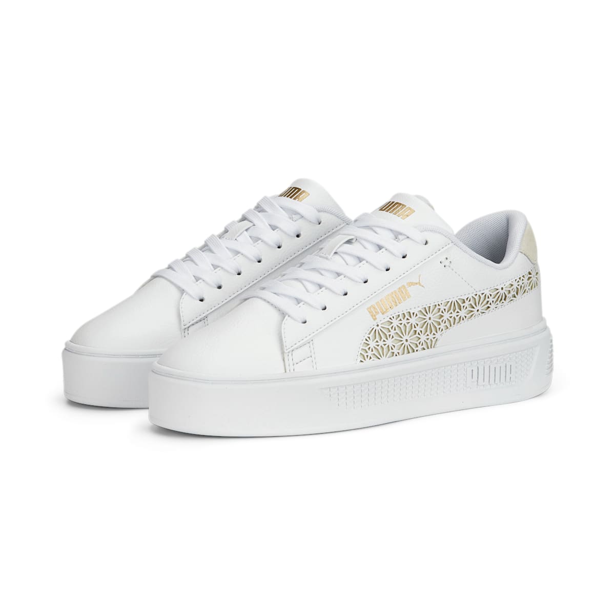 (WMNS) PUMA Smash Platform V3 'Laser Cut White Pristine Gold' 389403-01