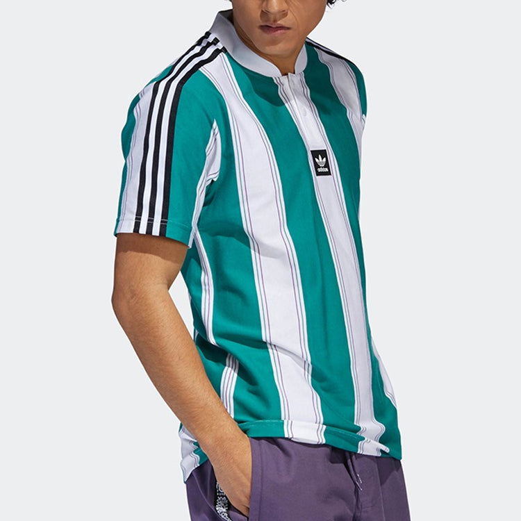 adidas originals Stripe Splicing Clatsopjrsy Short Sleeve White Green DU3927