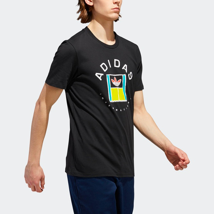 adidas originals Oncourt Tee Funny Printing Logo Sports Round Neck Short Sleeve Black DT8110