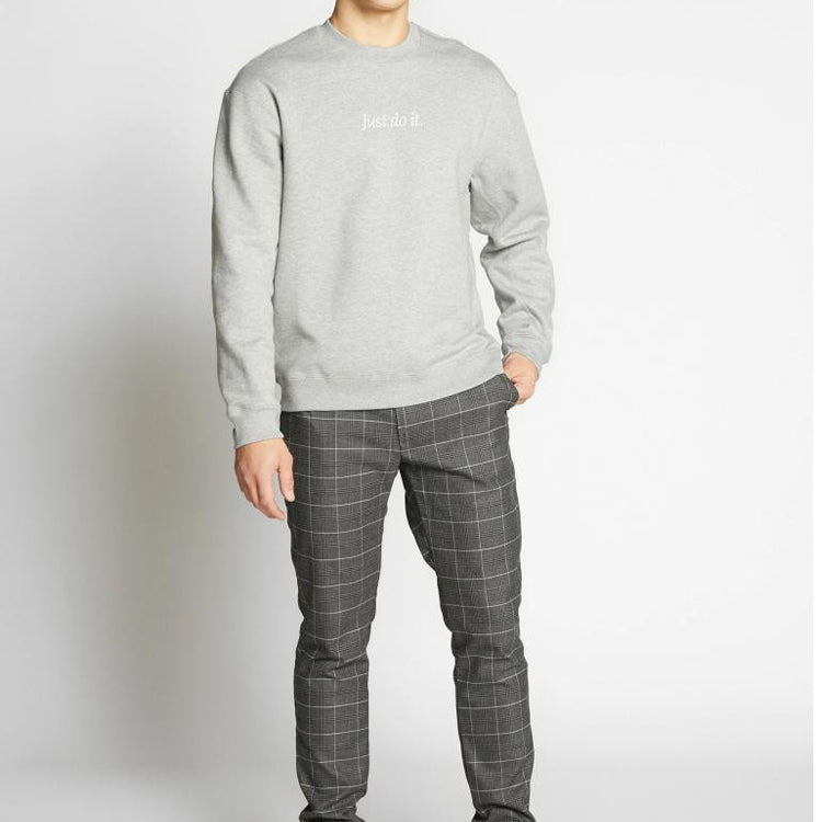 Nike Solid Color Logo Embroidered Round Neck Pullover light grey CD0414-063