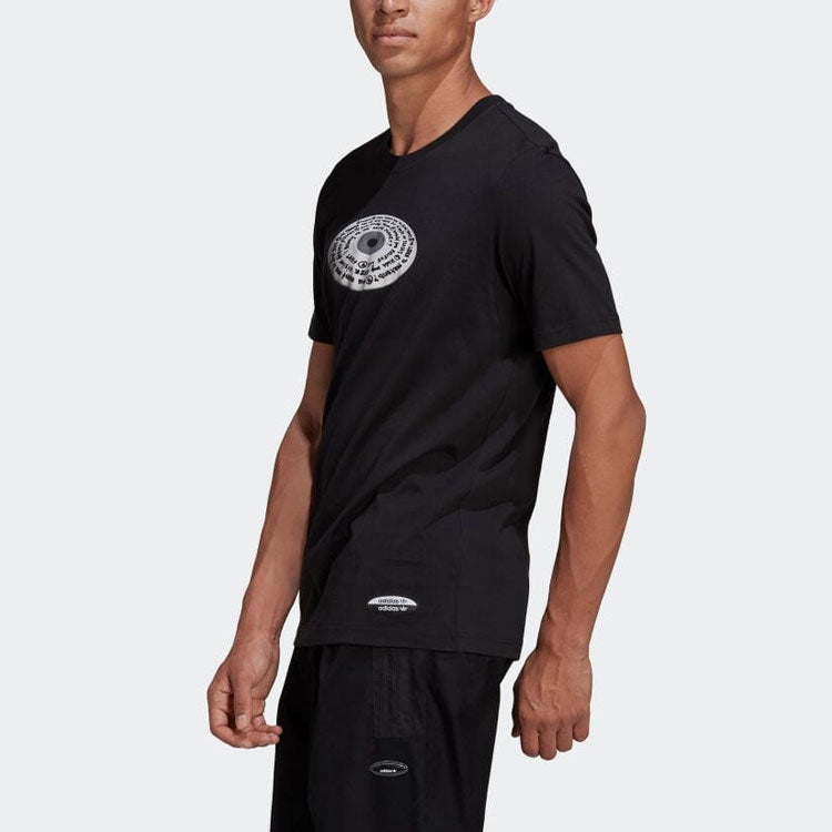 Men's adidas Geometry Pattern Printing Round Neck Pullover Short Sleeve Japanese Version Black T-Shirt HF2331