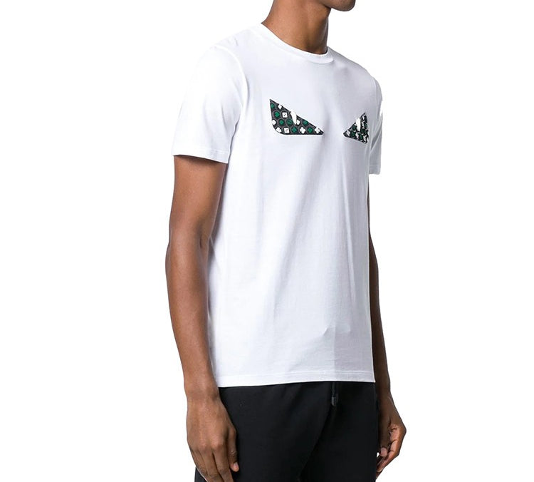 Men's FENDI Small Monster Eye Printing Short Sleeve White FY0894-A6ZD-F0QA0