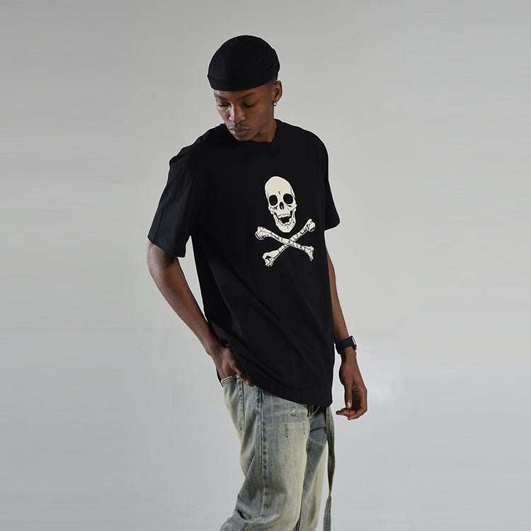 VLONE Back Skeleton Printing Round Neck Pullover Short Sleeve Couple Style Black VLTE18SS001