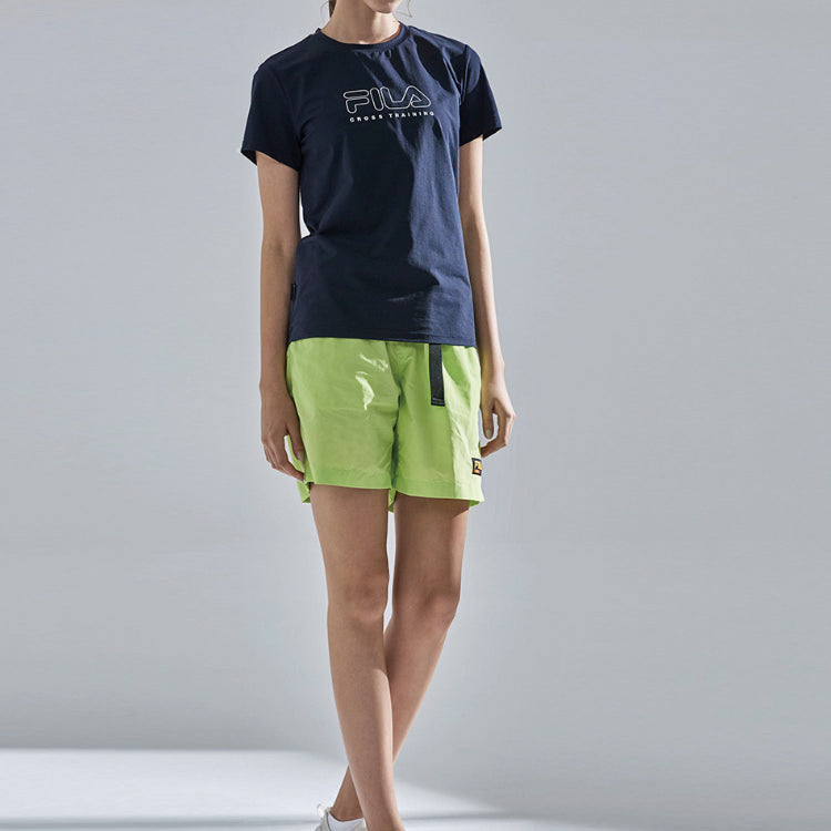 (WMNS) FILA Alphabet Logo Printing Sports Quick Dry Breathable Short Sleeve Navy Blue A11W021117F-NV